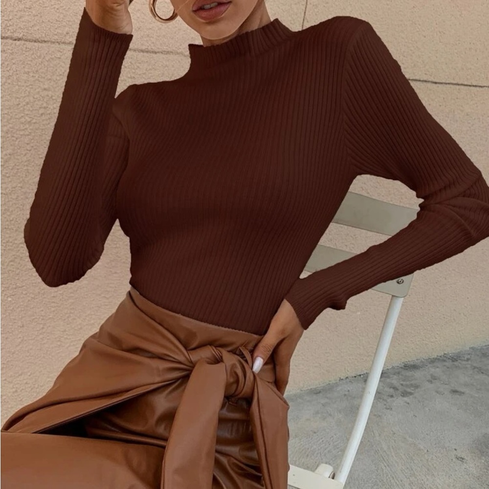 Brown Knit Turtleneck Basic
